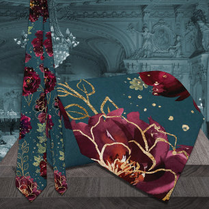 Teal Bordeaux Juveltoner Guld Bröllop Slips