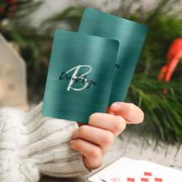 Teal Borstat Metall Svart Vitt Skript Monogram Casinokort