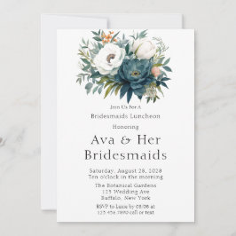 Teal Botanical Blommigt Peony Bridesmaids Luncheon Inbjudningar