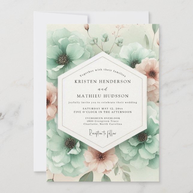 Teal Botanical Dream Wedding Inbjudningar (Framsida)