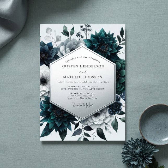Teal Botanical Enchantment Wedding Inbjudningar (Skapare uppladdad)