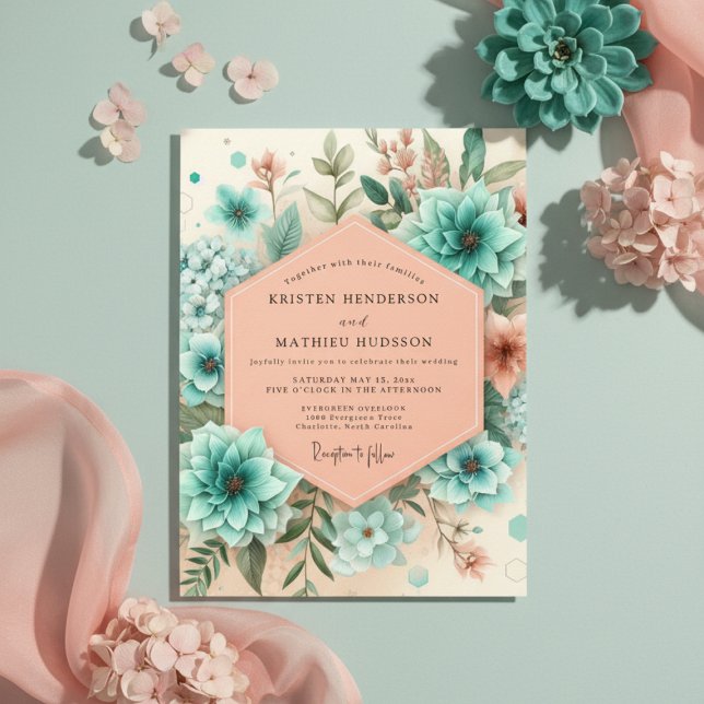 Teal Botanical Enchantment Wedding Inbjudningar (Skapare uppladdad)