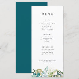Teal Botanical Modern Elegant bröllop Meny