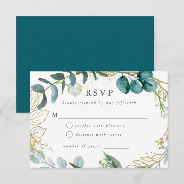 Teal Botanical Modern Elegant bröllop OSA kort (Fram/baksida)