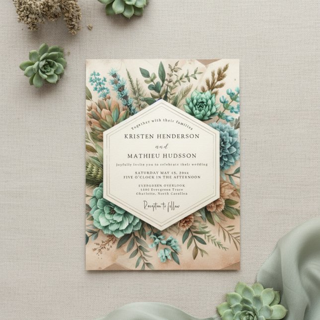 Teal Botanical Romance Wedding Inbjudningar (Skapare uppladdad)