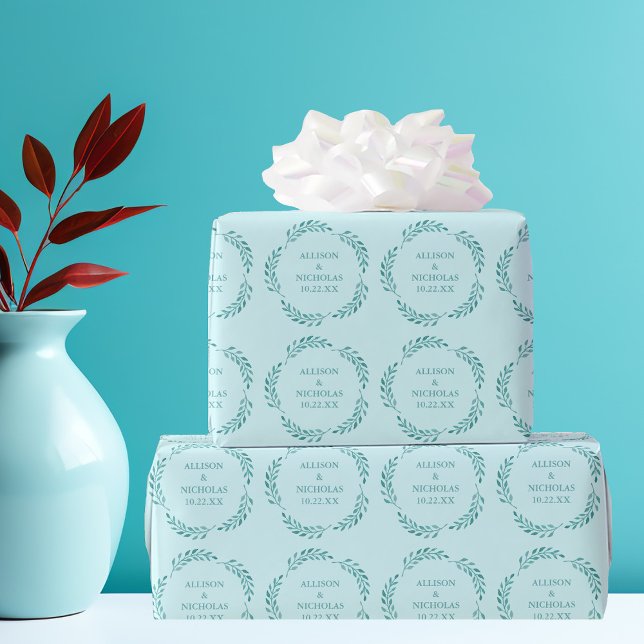 Teal Botanical Vine Monogram Chic Beach Wedding Presentpapper (Skapare uppladdad)