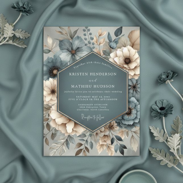 Teal Botanical Whimsy Wedding Inbjudningar (Skapare uppladdad)