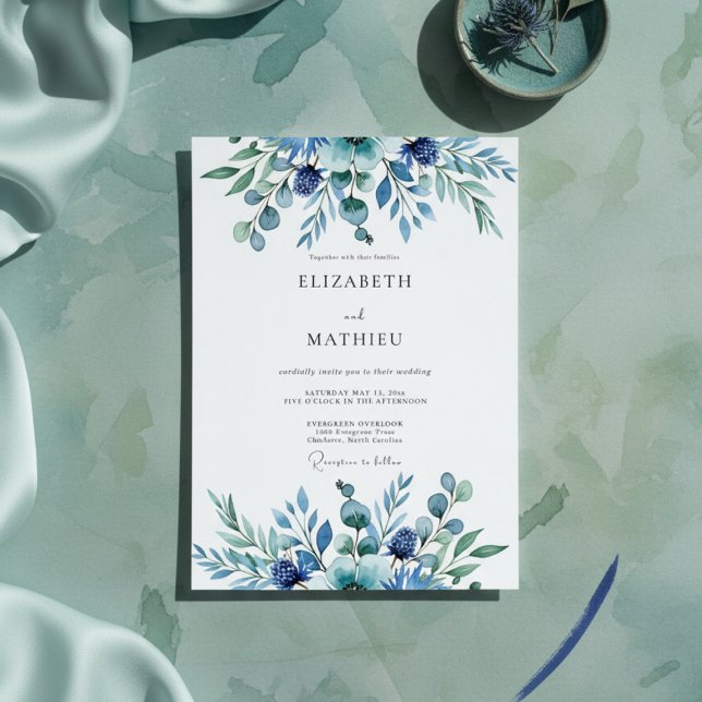 Teal Botanical Whimsy Wedding Inbjudningar (Skapare uppladdad)