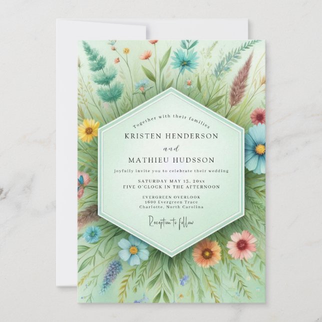 Teal Botanical Whimsy Wedding Inbjudningar (Framsida)