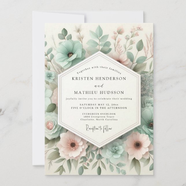Teal Botanical Whimsy Wedding Inbjudningar (Framsida)