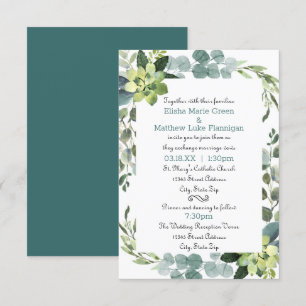 Teal Bouquet Ram - 3x5 Bröllop/Mottagande Inbjudan