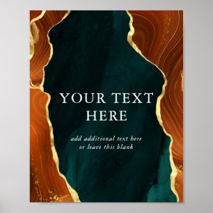 Teal, bränd Orange & Guld Agate Bröllop Poster