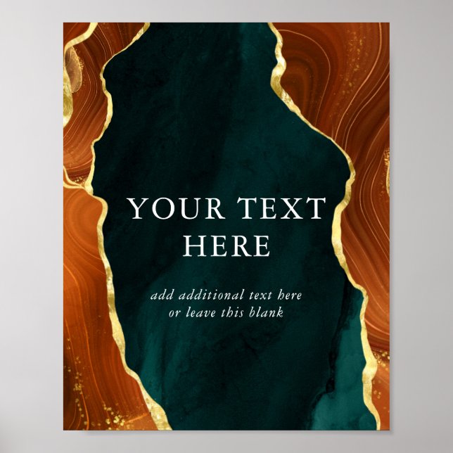 Teal, bränd Orange & Guld Agate Bröllop Poster (Framsidan)