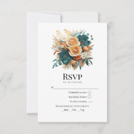 Teal, bränt orange & Champagne blomsterbröllop OSA Kort