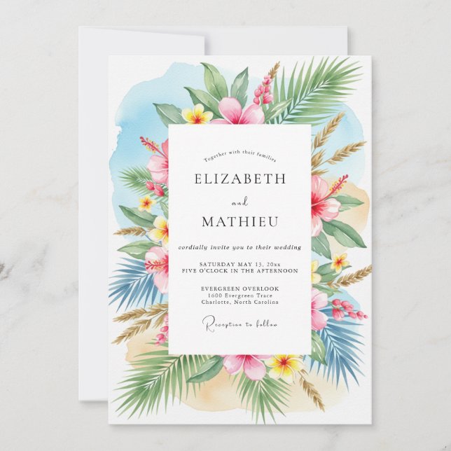 Teal Breezy Tropical Wedding Inbjudningar (Framsida)