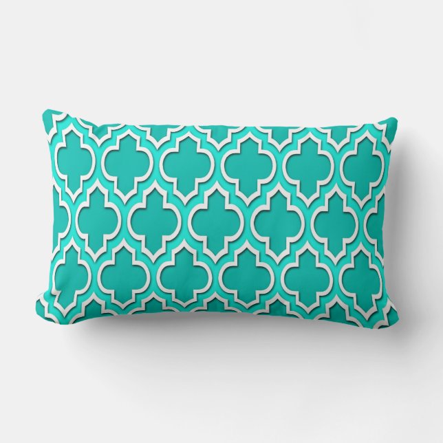 Teal, Bright Aqua, White Moroccan Quatrefoil #4DS Lumbarkudde (Framsida)