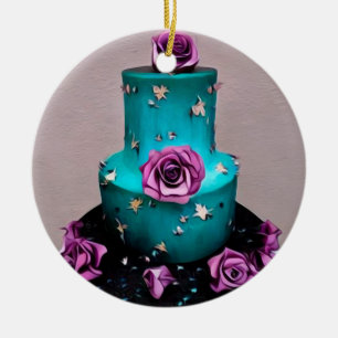 Teal Bröllop Cake Julgransprydnad Keramik