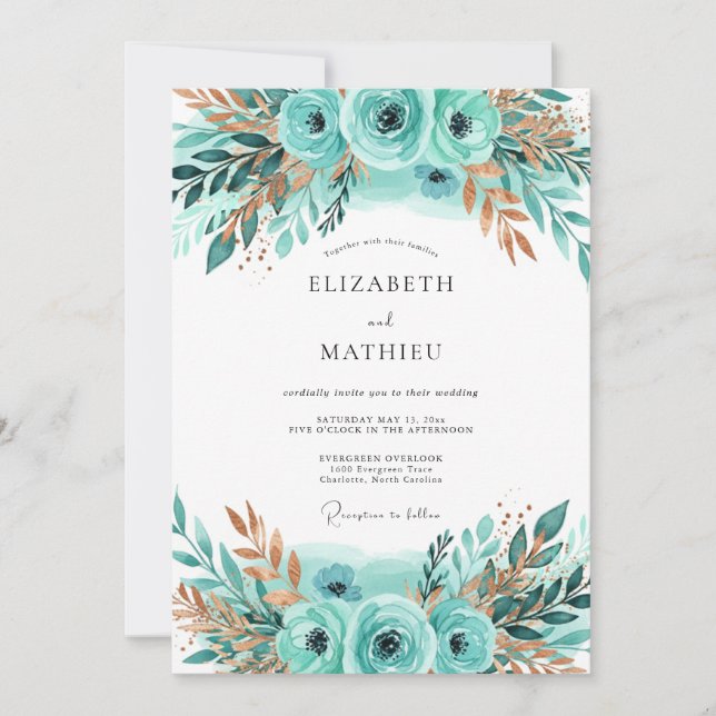 Teal Bronze Lustrous Winter Wedding Inbjudningar (Framsida)