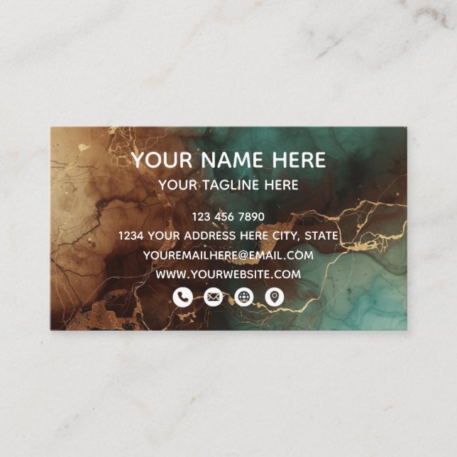 Teal Bronze Marble Luxury Business Card Visitkort (Framsida)
