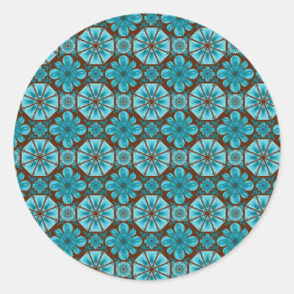 Teal Brown Abstrakt Tile Mönster Runt Klistermärke