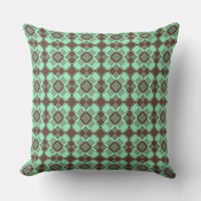 Teal Brown Checker Argyle Pattern Kudde (Framsida)