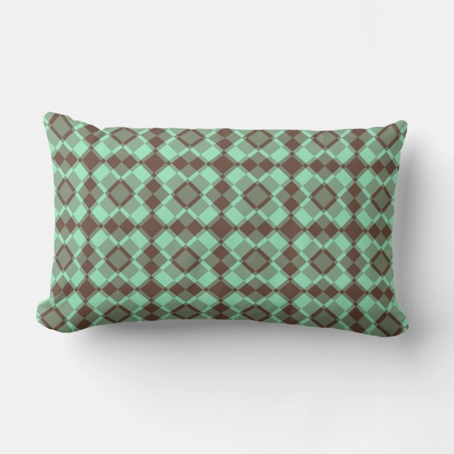 Teal Brown Checker Argyle Pattern Lumbarkudde (Framsida)