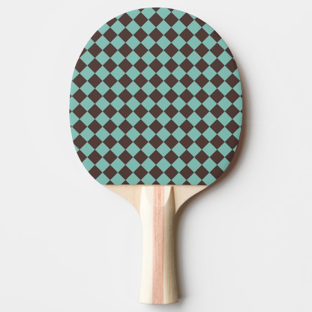 Teal Brown Checker Diamond Mönster Pingisracket (Framsidan)