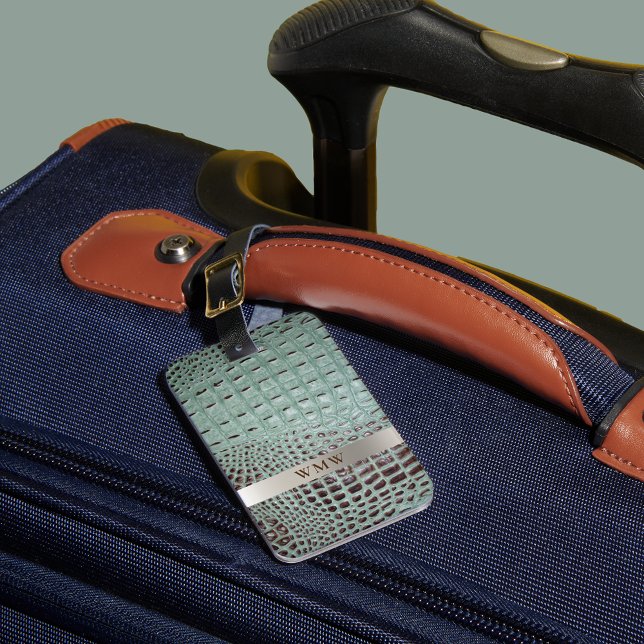 Teal Brown Digital Leather Titanium Metall Monogra Bagagebricka (Skapare uppladdad)