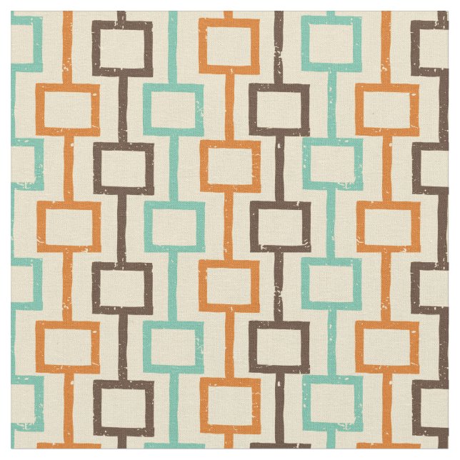 Teal Brown Orange Retro Geometric Mönster Tyg (Närbild)