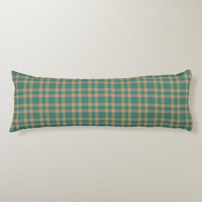 Teal Brown Plaid Pattern Kroppskudde (Framsidan)