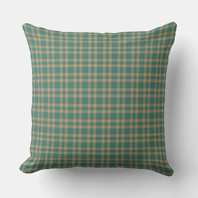 Teal Brown Plaid Pattern Kudde (Framsida)