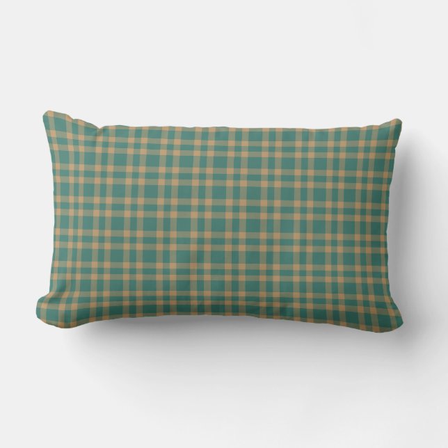 Teal Brown Plaid Pattern Lumbarkudde (Framsida)