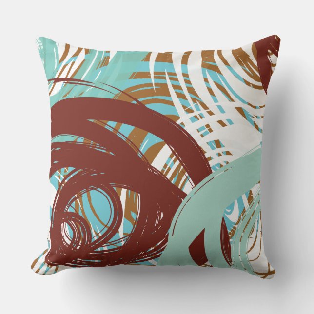 Teal Brown SPIRAL DESIGN Retro Dekorativ kudde (Framsida)