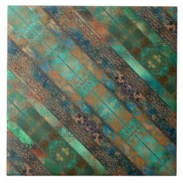 Teal brun faux kopparpatina inspirerad Industriind Kakelplatta