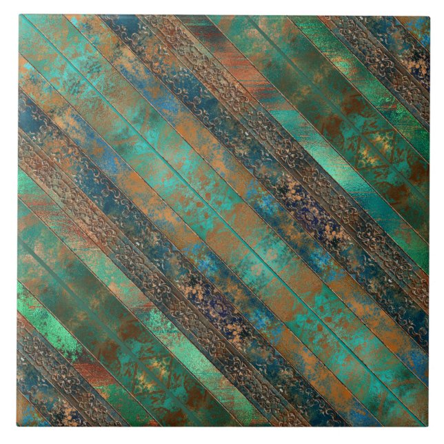 Teal brun faux kopparpatina inspirerad Industriind Kakelplatta (Framsidan)