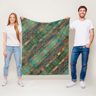 Teal brunfaux kopparpatina inspirerad fleecefilt