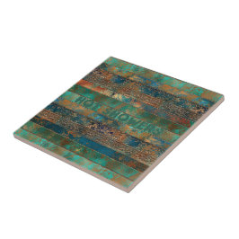 Teal brunfaux kopparpatina inspirerad Industriindu Kakelplatta