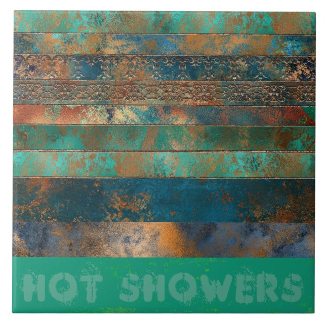 Teal brunfaux kopparpatina inspirerad Industriindu Kakelplatta (Framsidan)