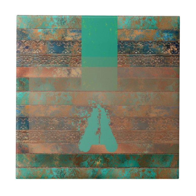 Teal brunfaux kopparpatina inspirerad Industriindu Kakelplatta (Framsidan)