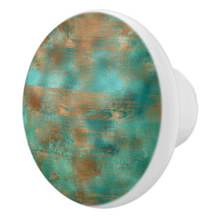 Teal brunfaux kopparpatina inspirerad Industriindu Knopp