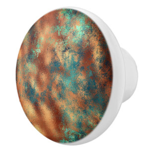 Teal brunfaux kopparpatina inspirerad Industriindu Knopp