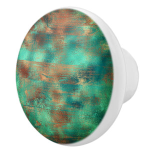 Teal brunfaux kopparpatina inspirerad Industriindu Knopp