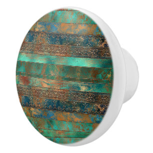Teal brunfaux kopparpatina inspirerad Industriindu Knopp