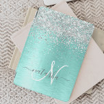Teal Brushed Metall Silver Glitter Monogram Namn iPad Mini Skydd<br><div class="desc">Det är enkelt att anpassa utformningen av trendiget chic ipad cover med gnistrande glitter i söt silver på en borstad metallbakgrund i tealform.</div>