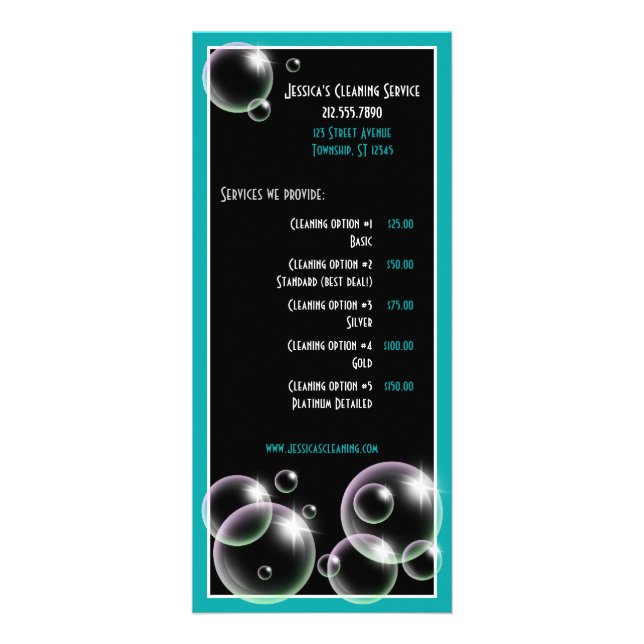 Teal Bubbles Städning tjänstrackkort Reklamkort (Framsidan)