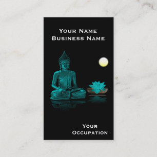 Teal Buddha och Lotus på Black Affärskort Visitkort