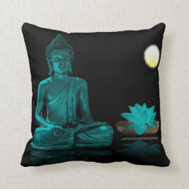 Teal Buddha och Lotus vid Night Dekorativ kudde