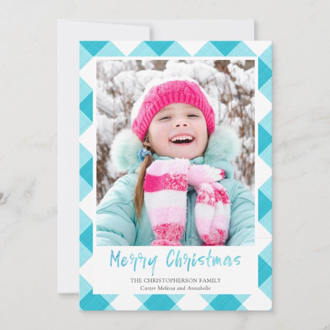 Teal Buffalo Check Brush Script GOD JUL Julkort (Framsida)