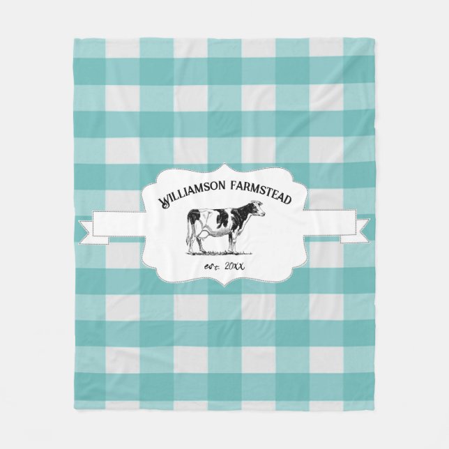Teal Buffalo Play Farm Cow Fleece Blanket (Framsidan)