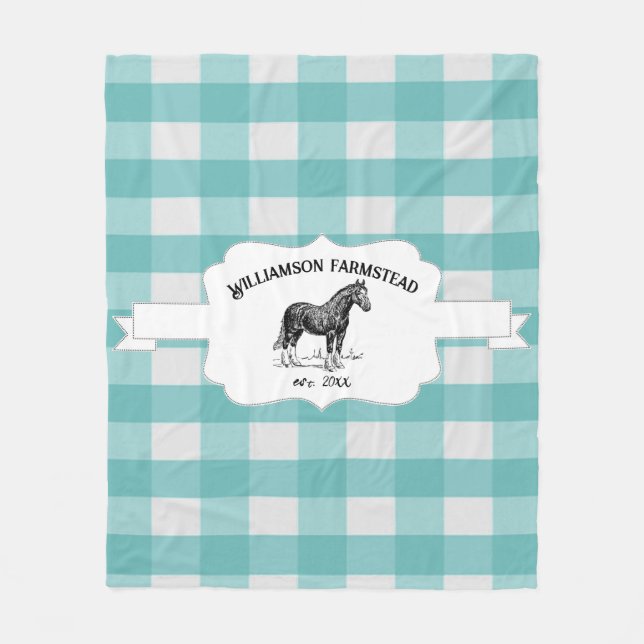 Teal Buffalo Play Farm Horse Fleece Blanket (Framsidan)